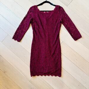 Diane von Furstenberg Zarita Lace Maroon Sheath Dress Made in USA Women’s Sz 4